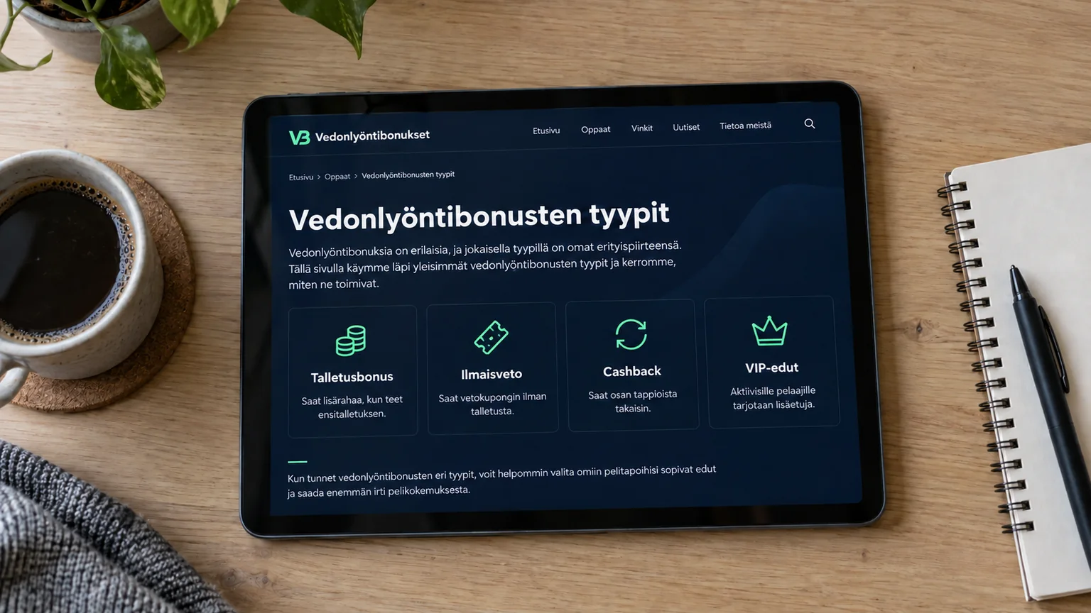 Erilaiset vedonlyöntibonukset – talletusbonuksia, ilmaisvetoja, cashback-etuja ja VIP-etuja havainnollistava kuvitus.